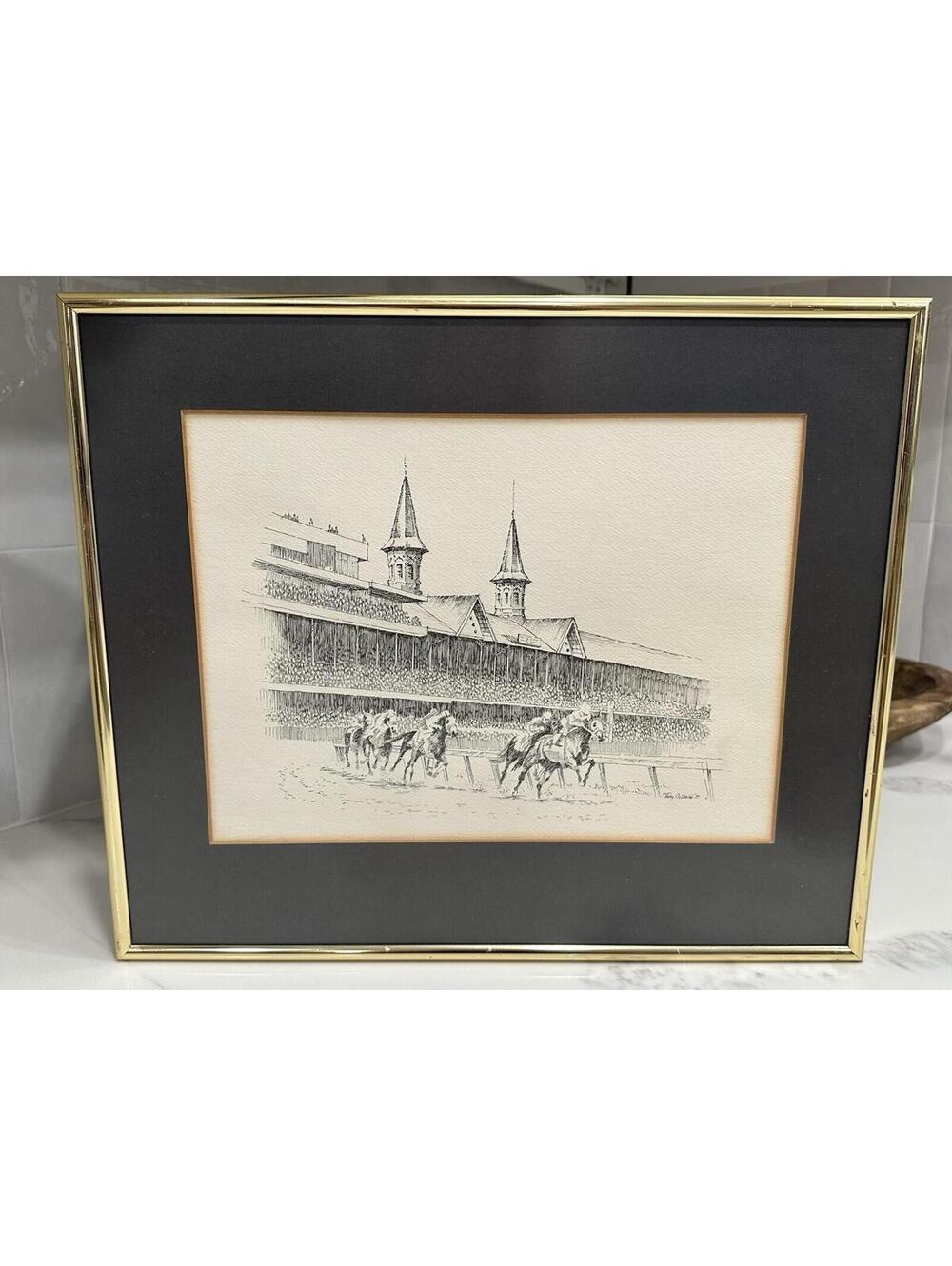 Signed Tony Oswald framed HORSE RACING ChurchillDowns